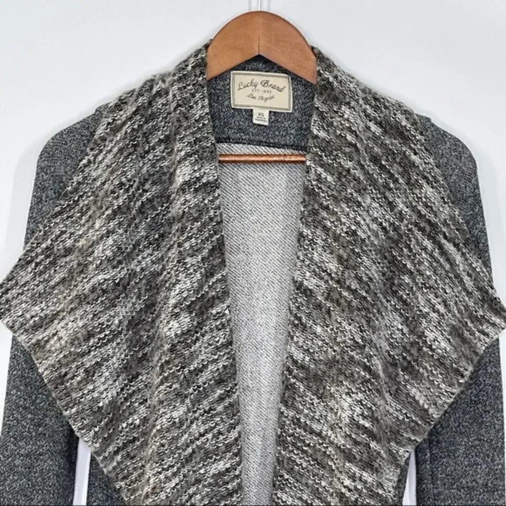 Lucky Brand Draped Mixed Media Open Knit Cardigan Extra Small